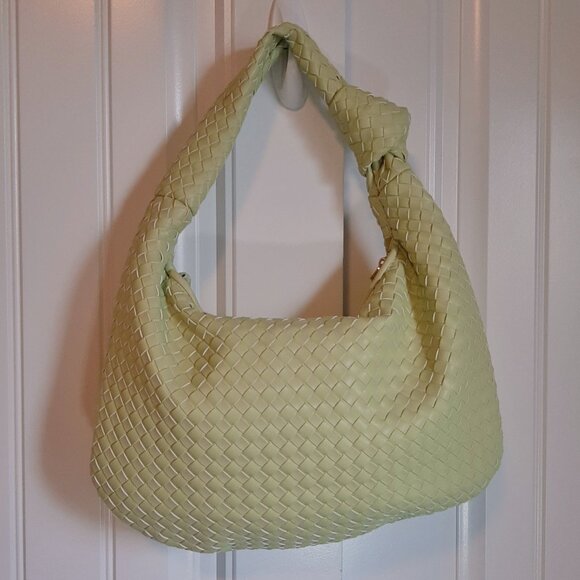 Melie Bianco Brigitte Woven Light Yellow Green Vegan Leather Bag - Picture 5 of 12
